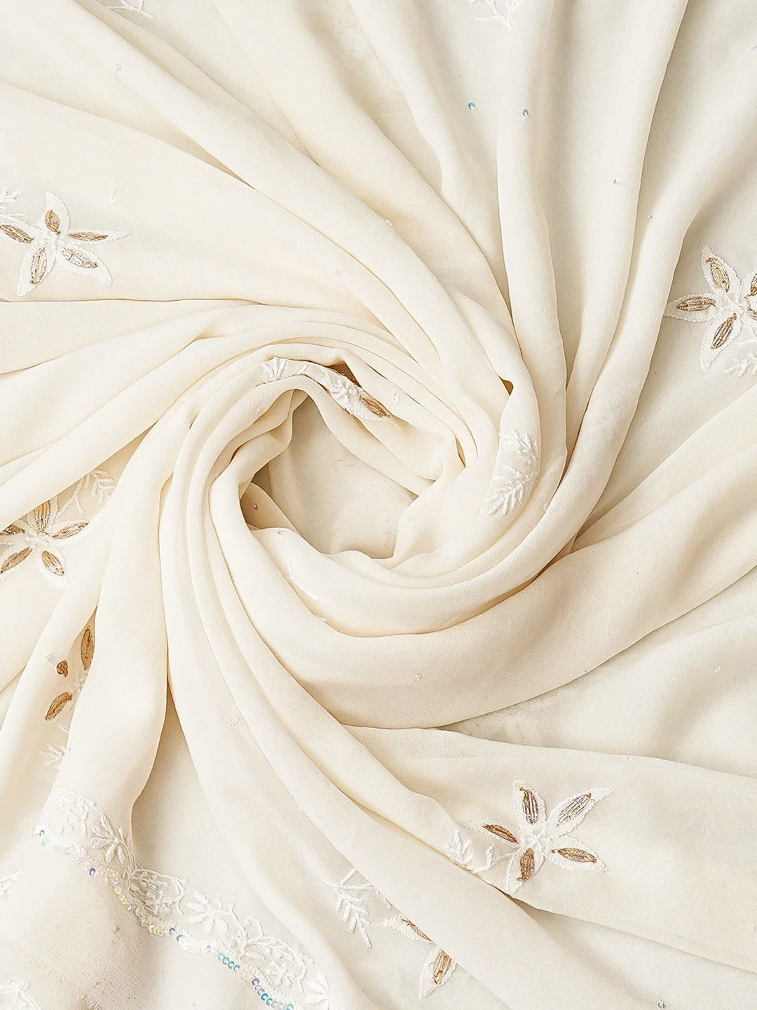 Ada Hand Embroidered White Pure Georgette Lucknowi Chikankari Unstitched Kurta Dupatta Set With Gotapatti Work 01A384476