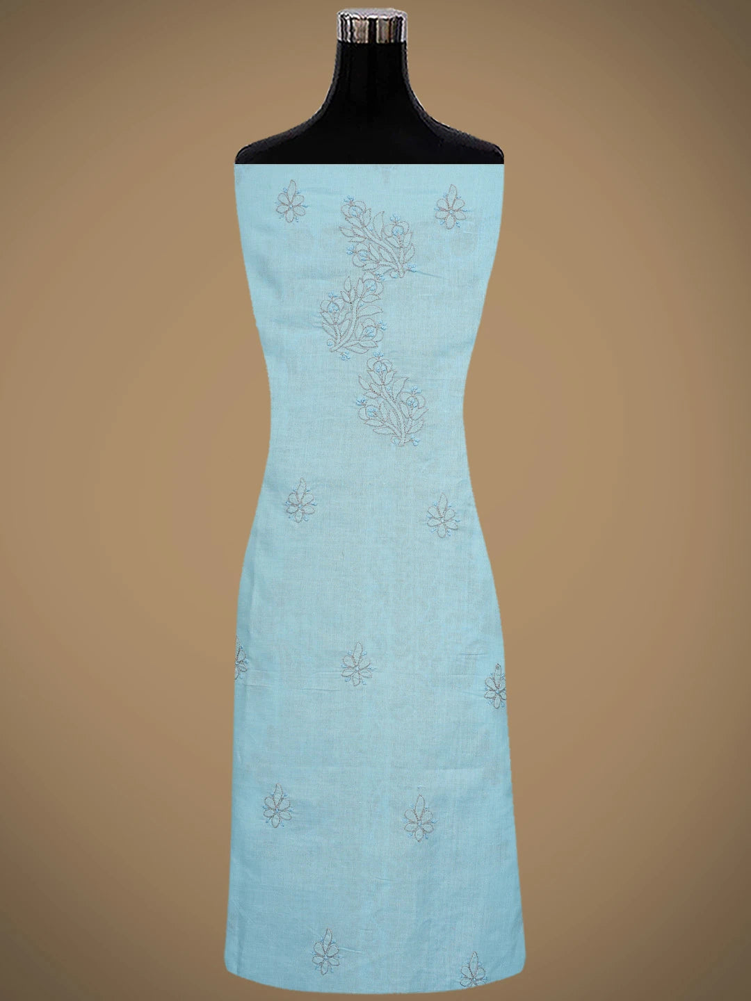 Ada Hand Embroidered Blue Cotton Lucknowi Chikankari Unstitched Suit Piece 01A879932