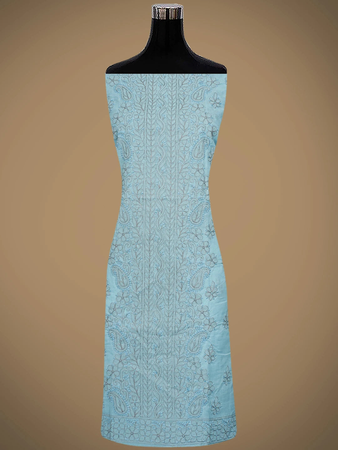 Ada Hand Embroidered Blue Cotton Lucknowi Chikankari Unstitched Suit Piece 01A879932