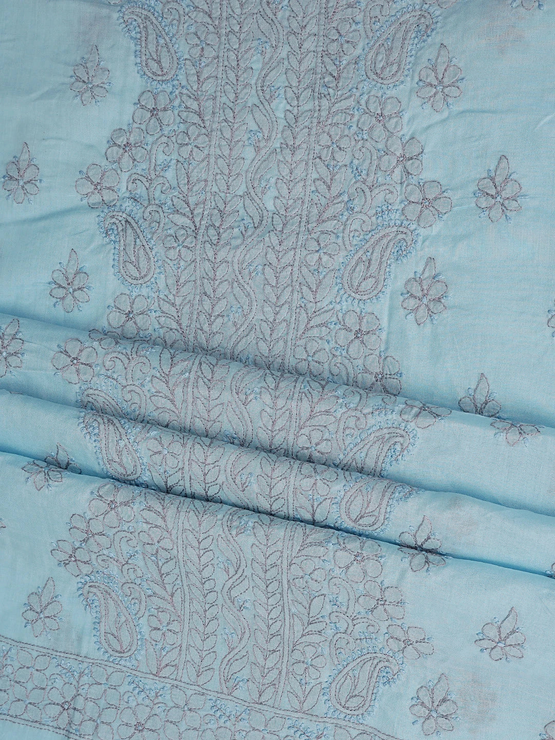 Ada Hand Embroidered Blue Cotton Lucknowi Chikankari Unstitched Suit Piece 01A879932