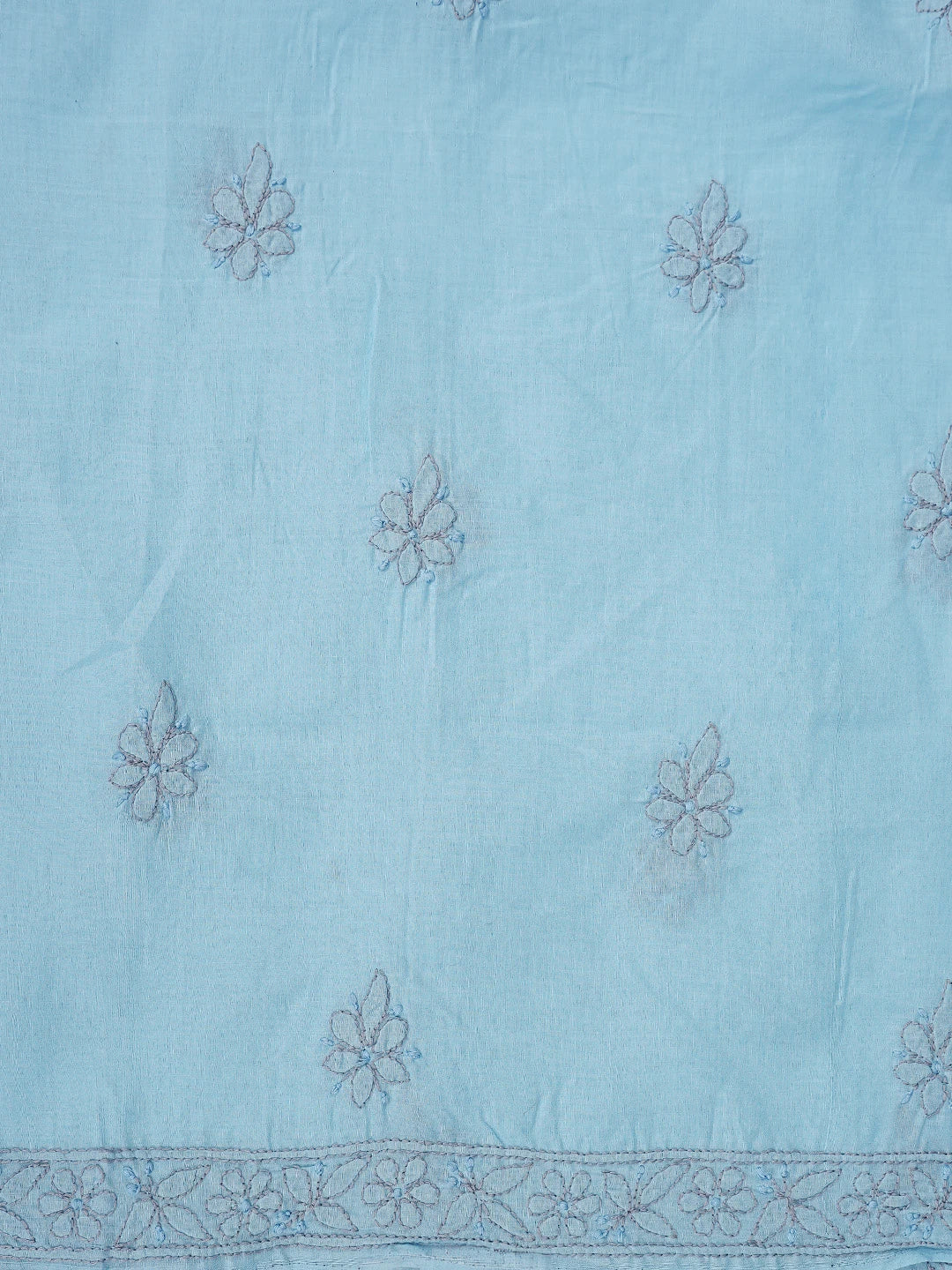 Ada Hand Embroidered Blue Cotton Lucknowi Chikankari Unstitched Suit Piece 01A879932
