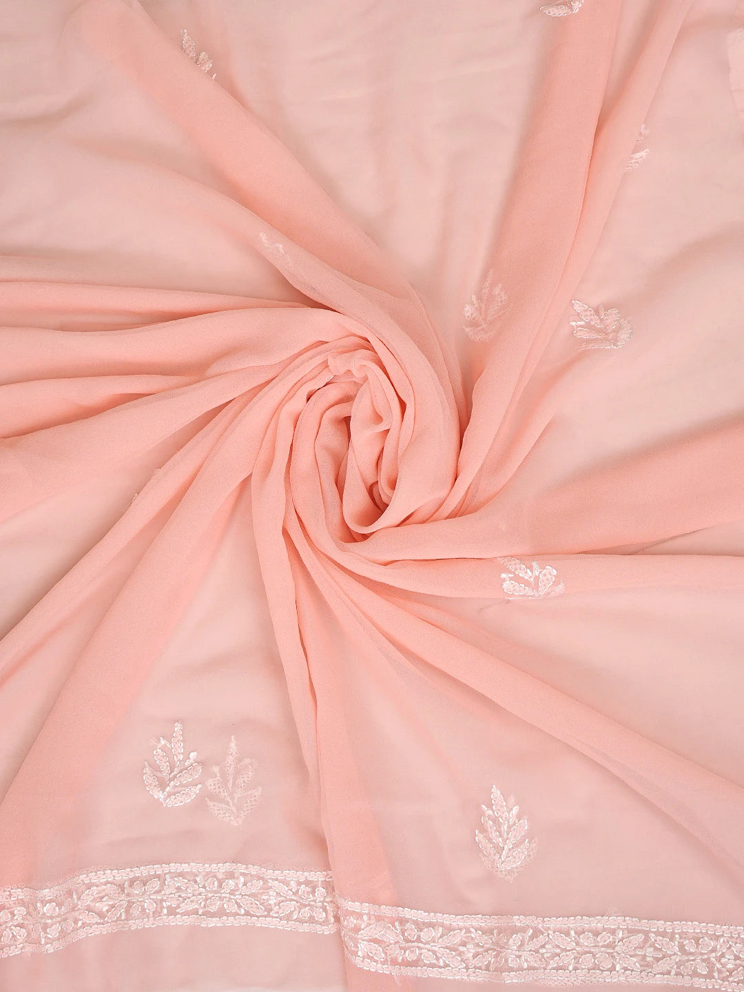 Ada Hand Embroidered Peach Georgette Lucknowi Chikankari Unstitched Suit Piece 01A878922