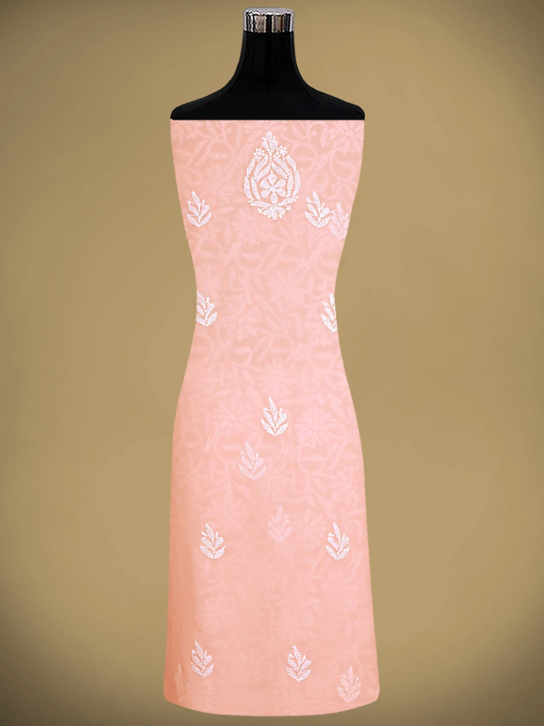Ada Hand Embroidered Peach Georgette Lucknowi Chikankari Unstitched Suit Piece 01A878922