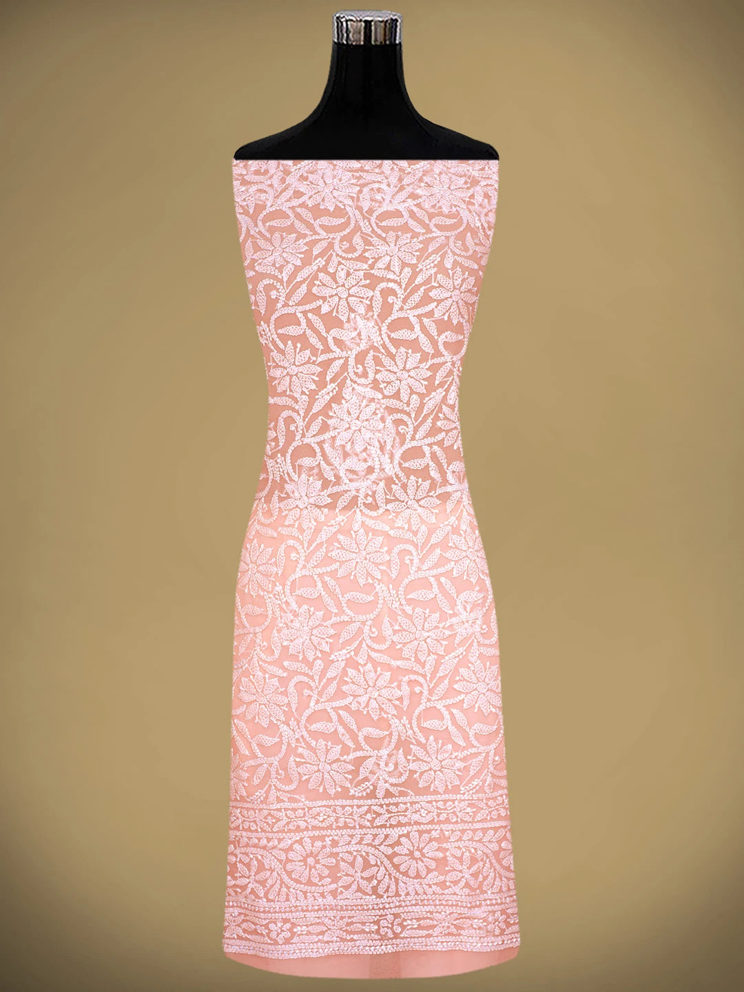 Ada Hand Embroidered Peach Georgette Lucknowi Chikankari Unstitched Suit Piece 01A878922