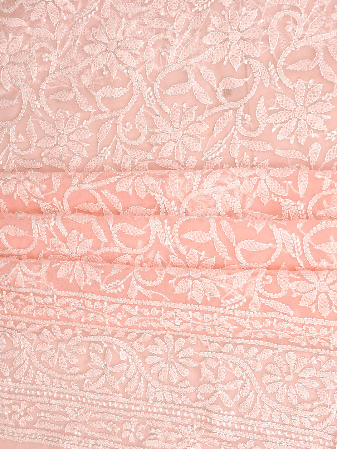 Ada Hand Embroidered Peach Georgette Lucknowi Chikankari Unstitched Suit Piece 01A878922