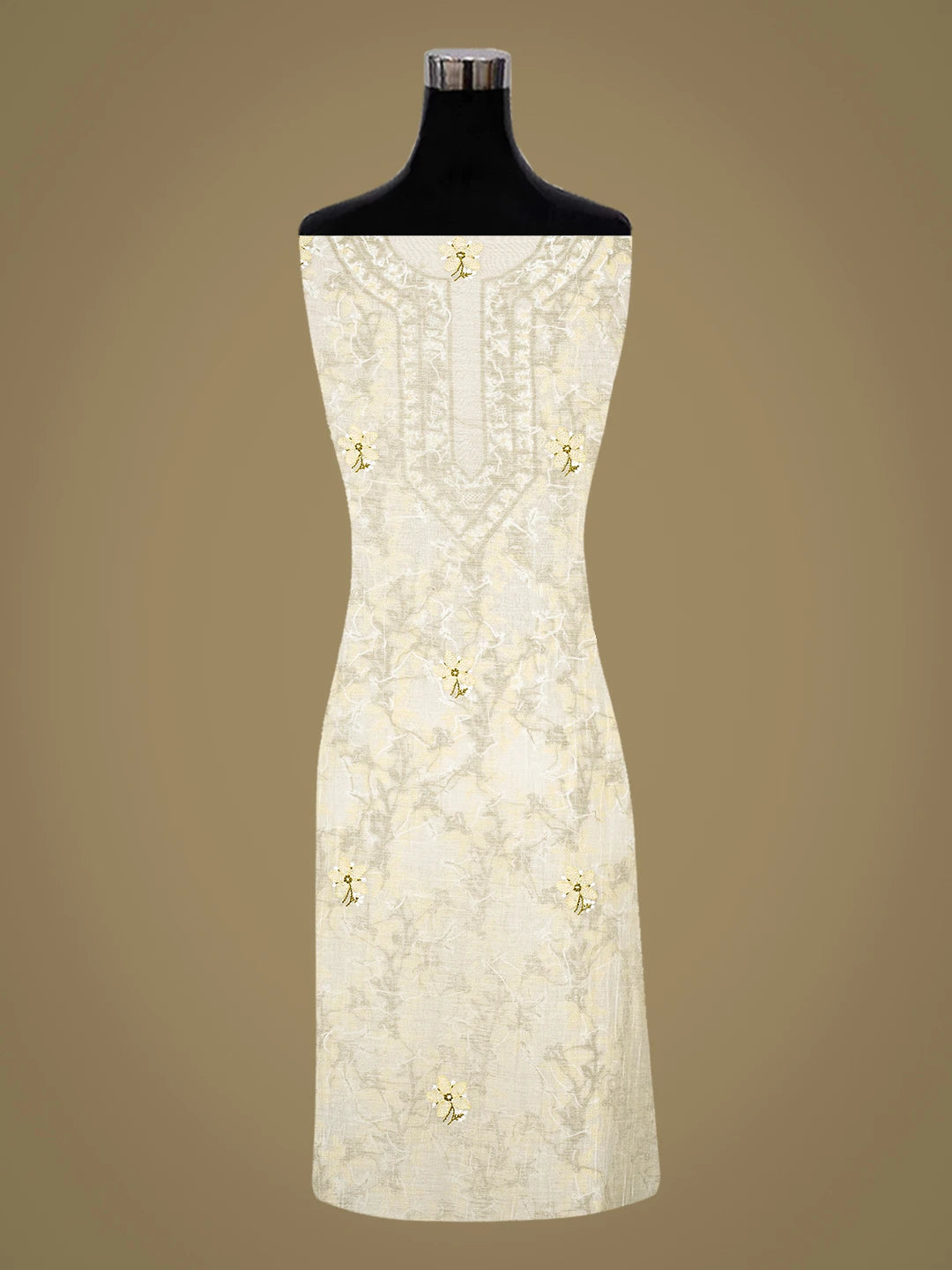 Ada Hand Embroidered White Eggshell Chanderi Lucknowi Chikankari Unstitched Kurta Dupatta Set 01A865484