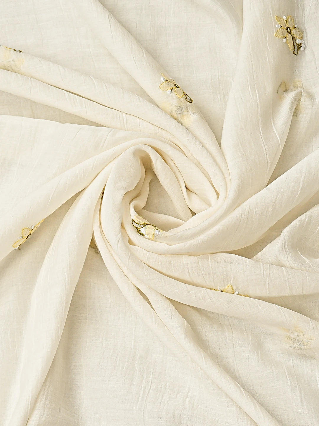 Ada Hand Embroidered White Eggshell Chanderi Lucknowi Chikankari Unstitched Kurta Dupatta Set 01A865484