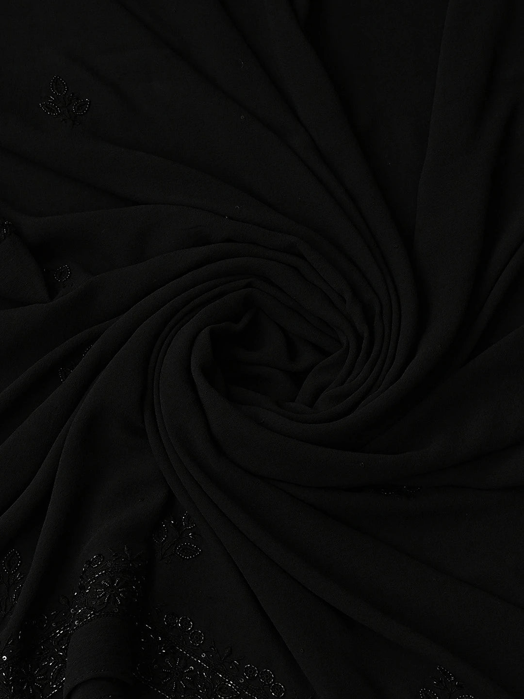 Ada Hand Embroidered Black Pure Georgette Lucknowi Chikankari Unstitched Kurta Dupatta Set With Cutdana Work 01A726312
