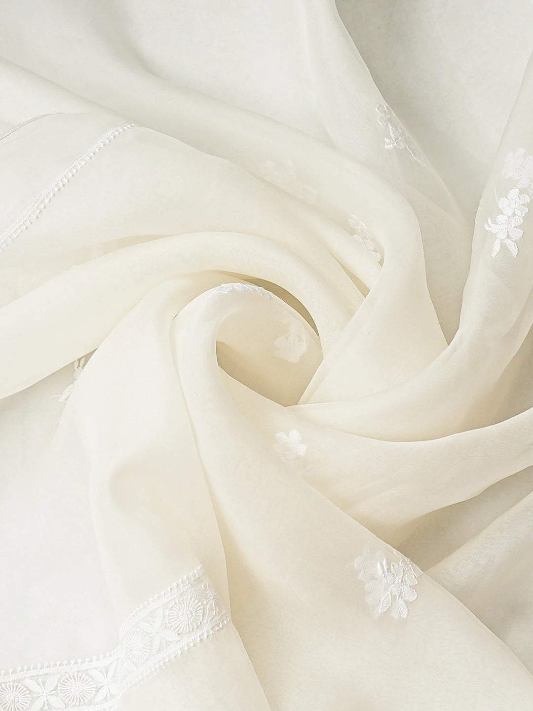 Ada Hand Embroidered White Organza Lucknowi Chikankari Unstitched Kurta Dupatta Set 01A888732