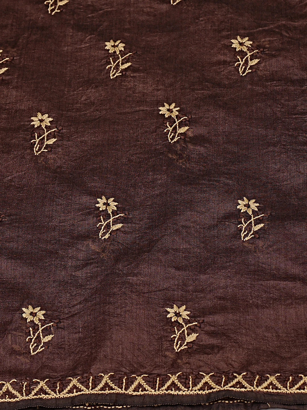 Ada Hand Embroidered Coffee Brown Chanderi Lucknowi Chikankari Unstitched Kurta Dupatta Set 01A879569