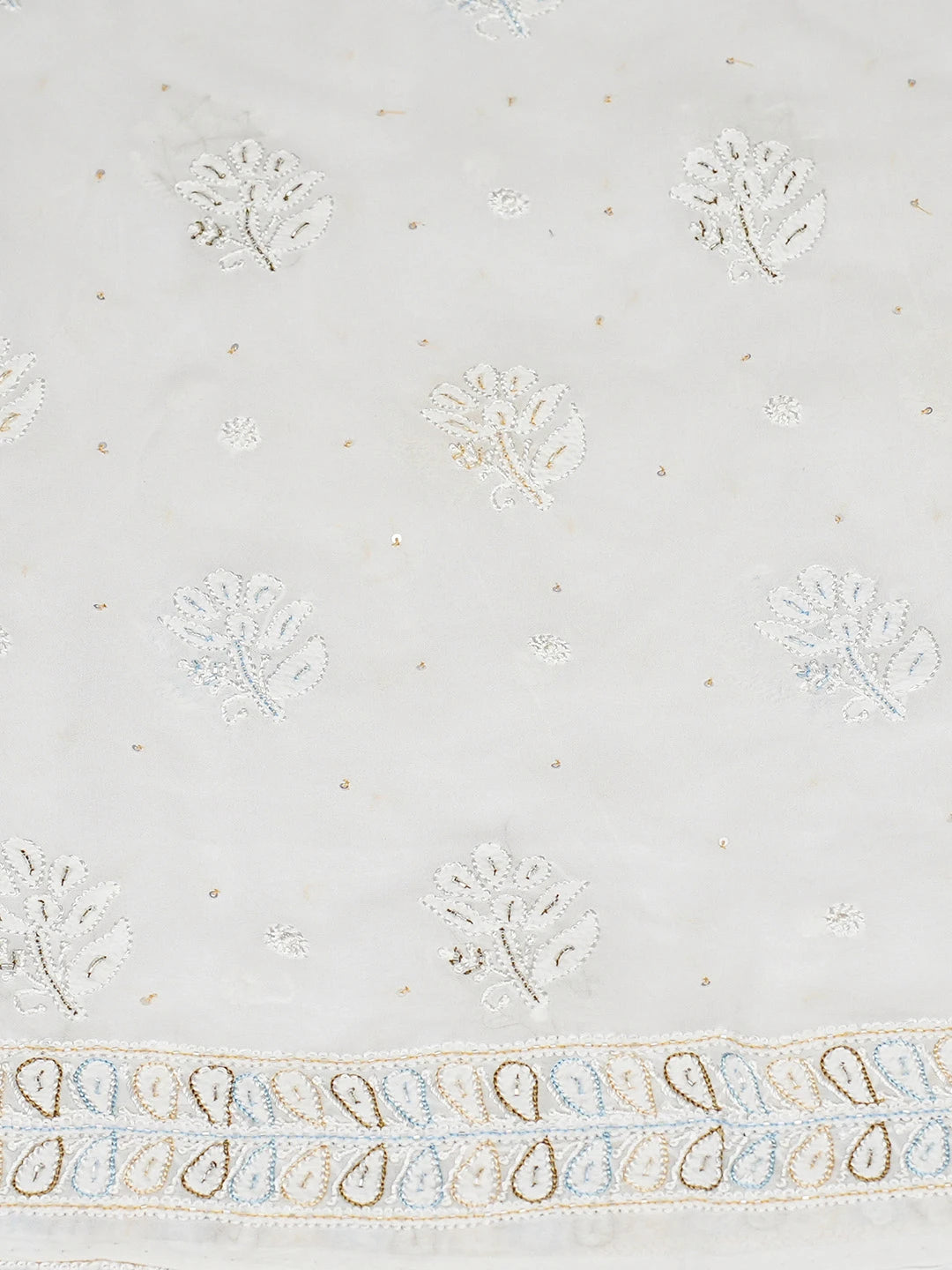 Ada Hand Embroidered White Viscose Georgette Lucknowi Chikankari Unstitched Kurta Dupatta Set With Cutdana Work 01A684910