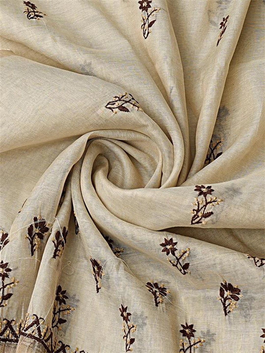 Ada Hand Embroidered Coffee Brown Chanderi Lucknowi Chikankari Unstitched Kurta Dupatta Set 01A879569