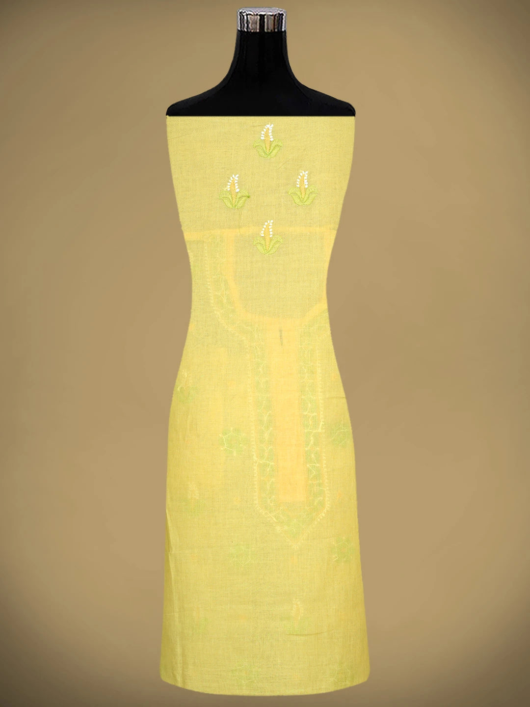 Ada Hand Embroidered Yellow Cotton Lucknowi Chikankari Unstitched Suit Piece 01A879664