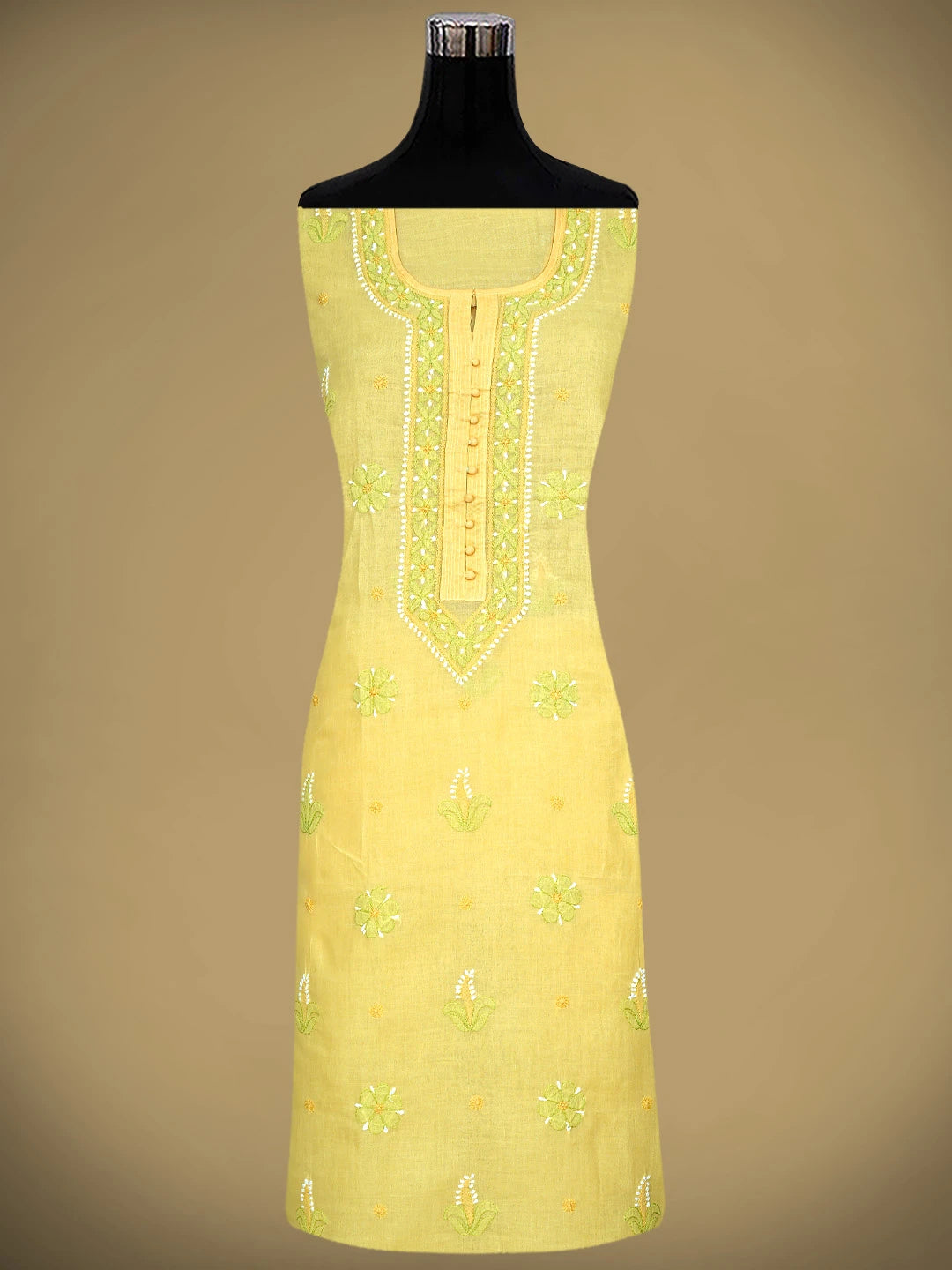 Ada Hand Embroidered Yellow Cotton Lucknowi Chikankari Unstitched Suit Piece 01A879664