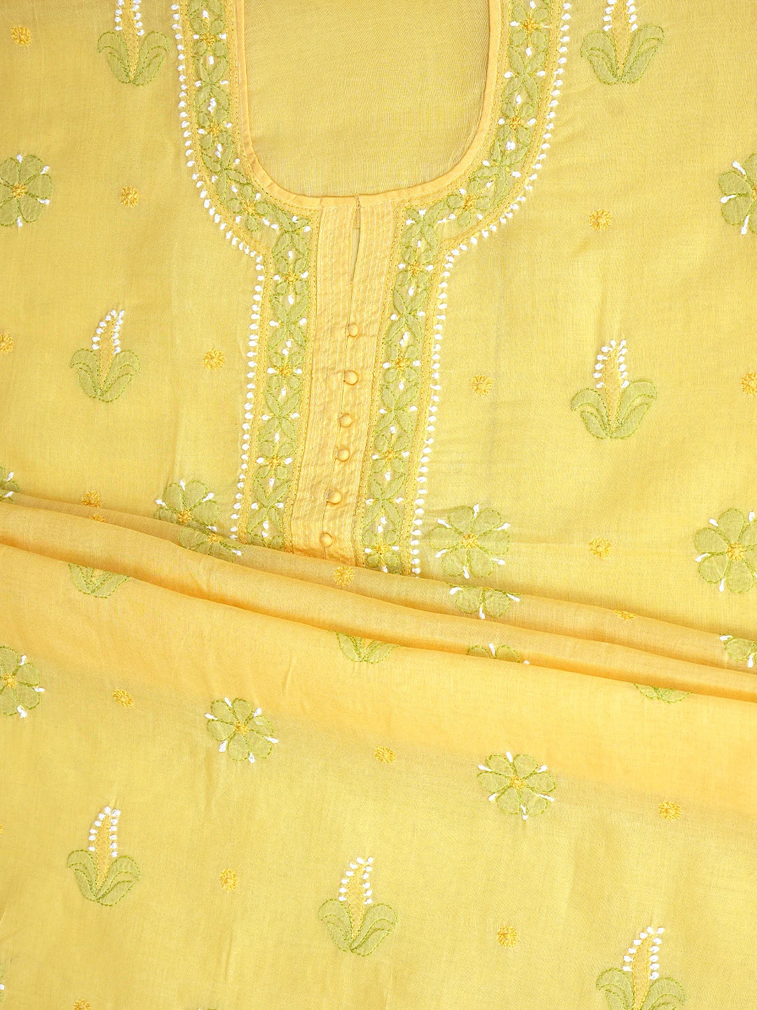 Ada Hand Embroidered Yellow Cotton Lucknowi Chikankari Unstitched Suit Piece 01A879664