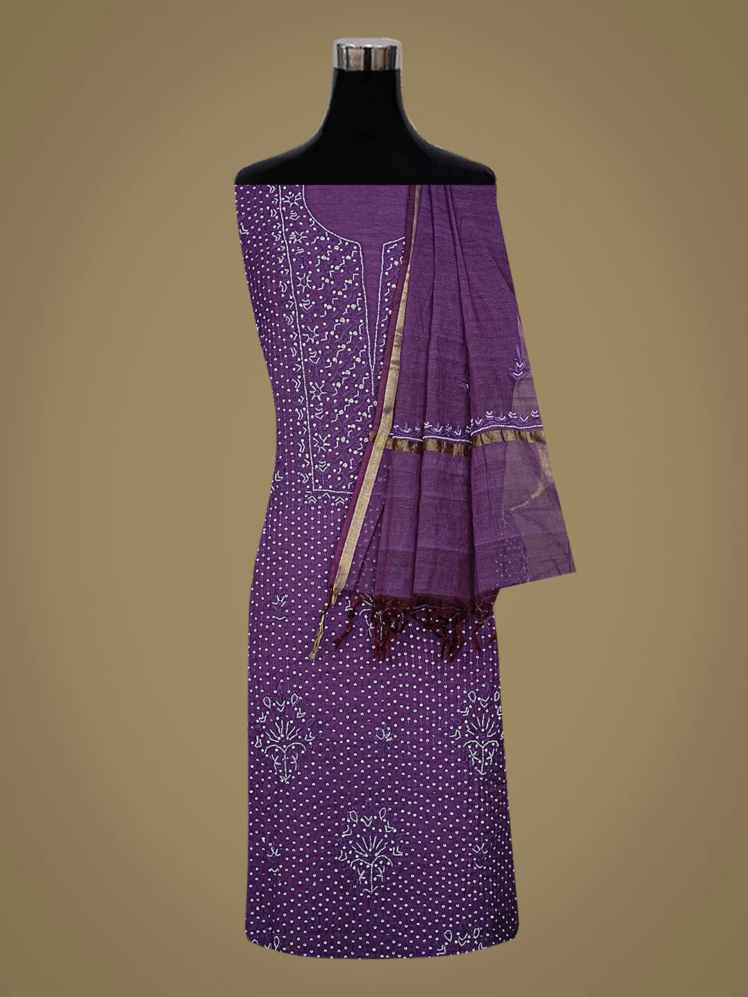 Ada Hand Embroidered Purple Chanderi Lucknowi Chikankari Unstitched Kurta Dupatta Set With Cutdana Work 01A762774