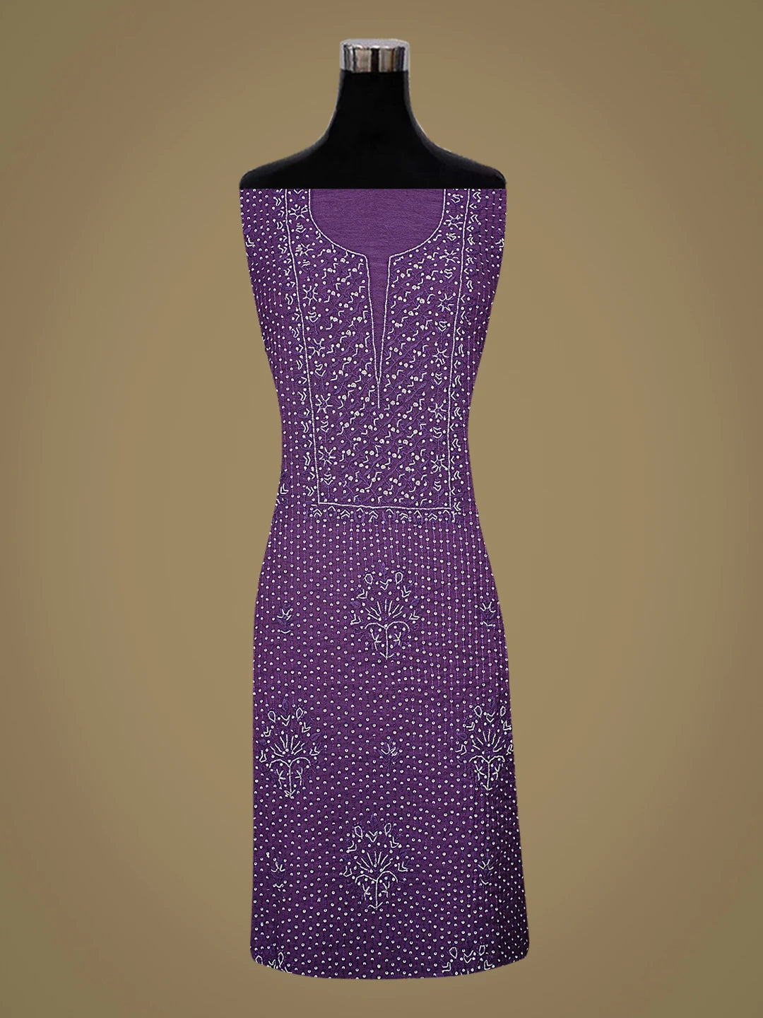 Ada Hand Embroidered Purple Chanderi Lucknowi Chikankari Unstitched Kurta Dupatta Set With Cutdana Work 01A762774