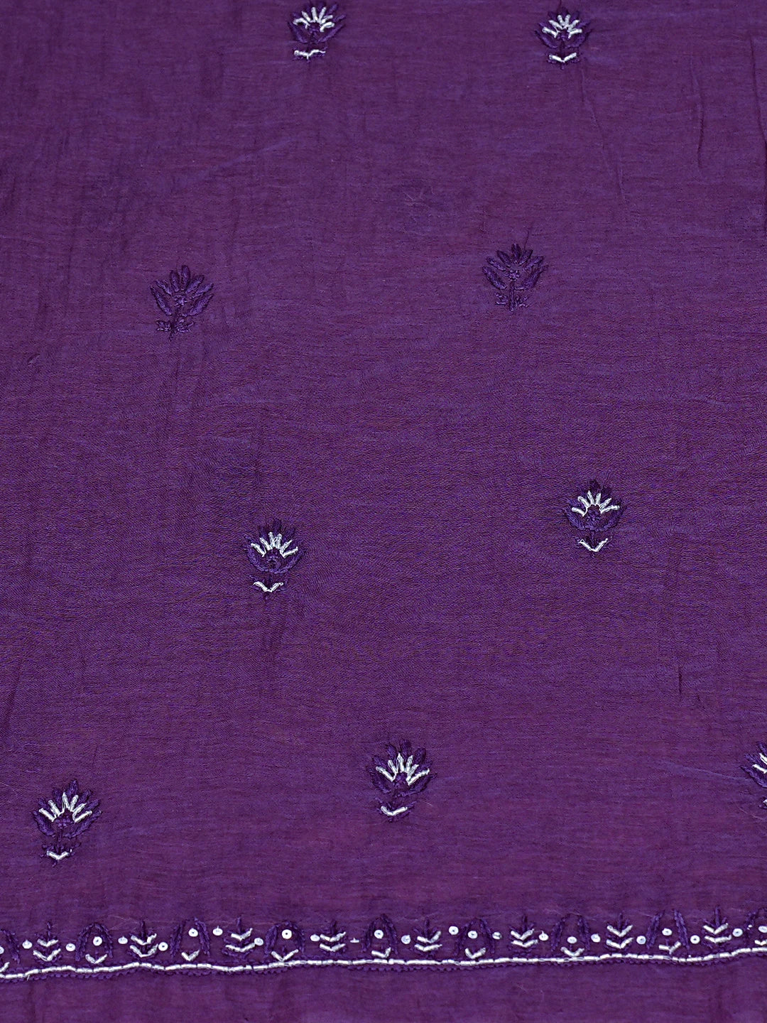 Ada Hand Embroidered Purple Chanderi Lucknowi Chikankari Unstitched Kurta Dupatta Set With Cutdana Work 01A762774