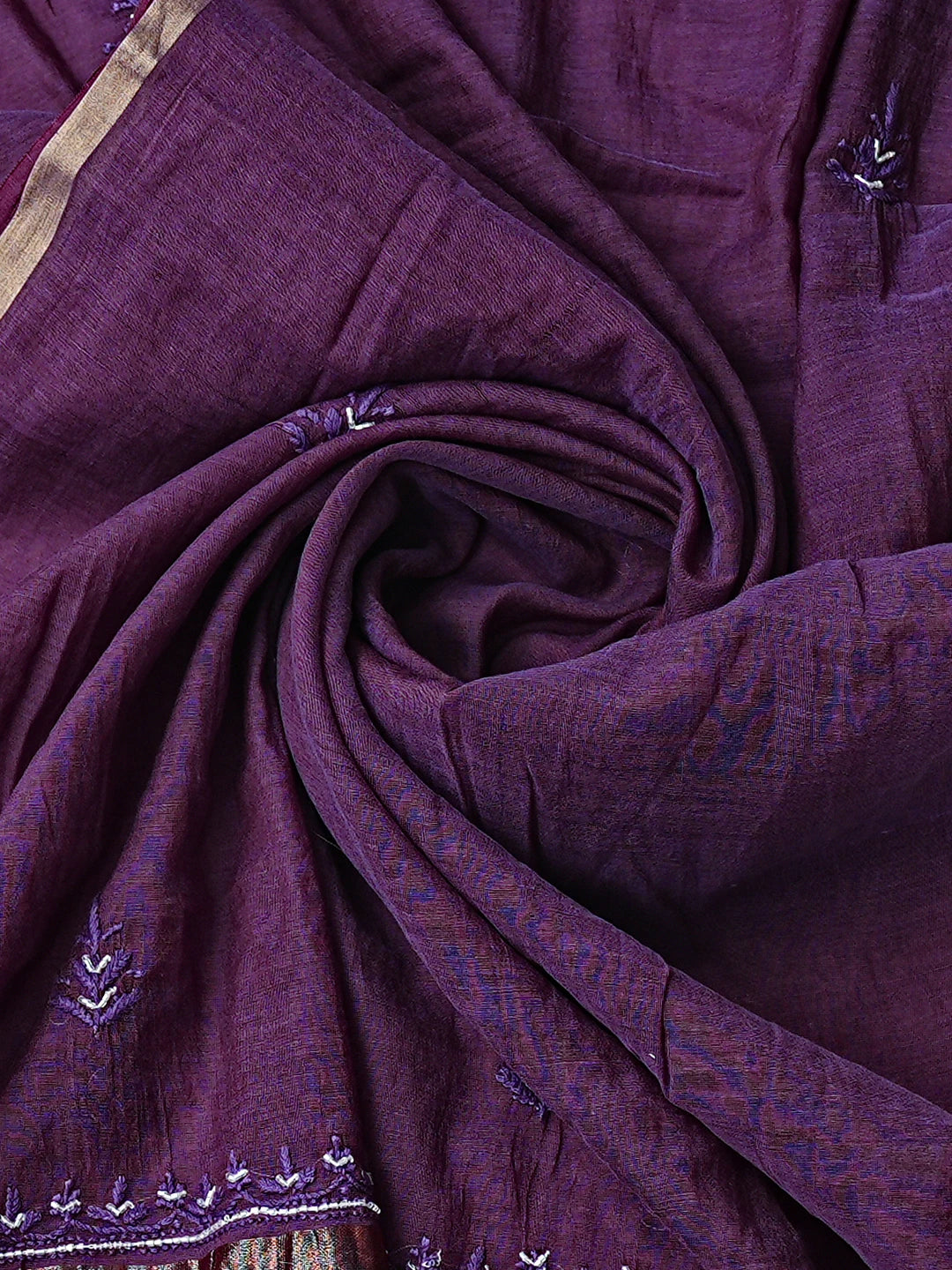 Ada Hand Embroidered Purple Chanderi Lucknowi Chikankari Unstitched Kurta Dupatta Set With Cutdana Work 01A762774