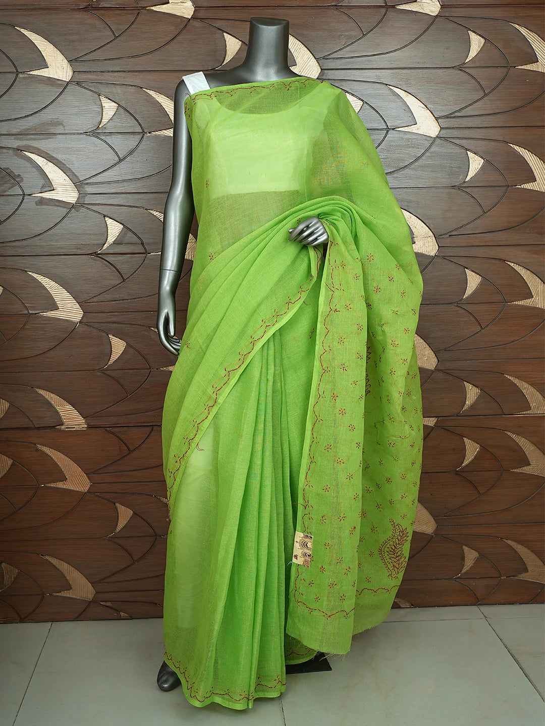 Ada Hand Embroidered Green Cotton Lucknowi Chikankari Saree and Blouse 01A882872