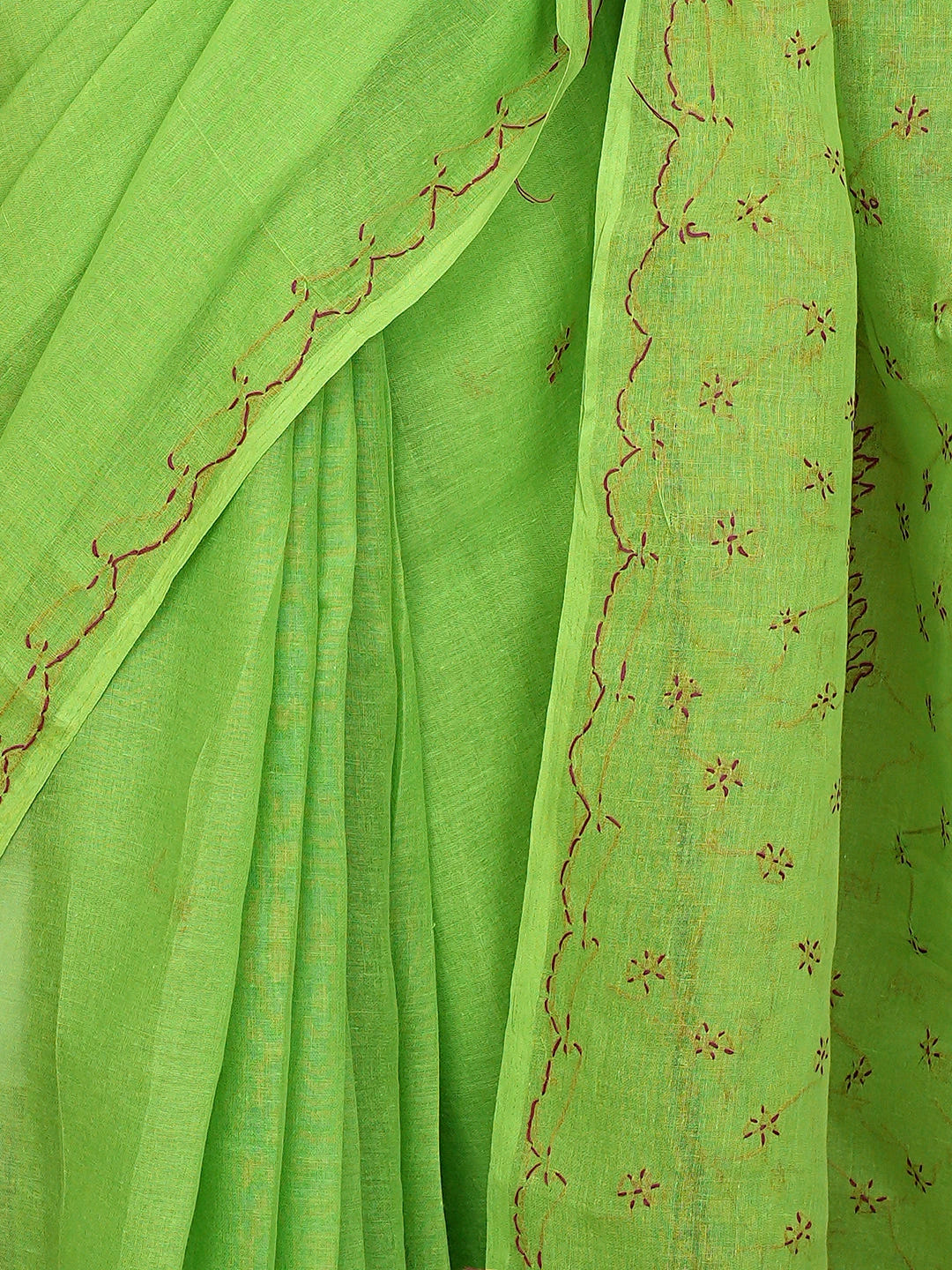 Ada Hand Embroidered Green Cotton Lucknowi Chikankari Saree and Blouse 01A882872