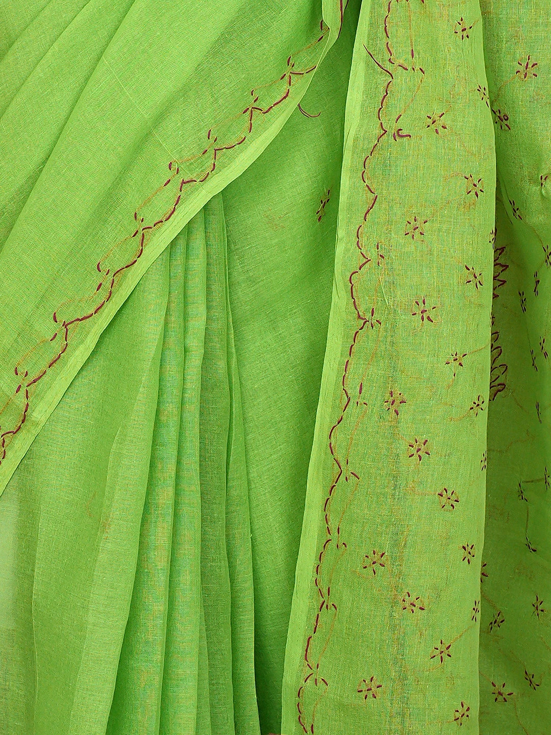 Ada Hand Embroidered Green Cotton Lucknowi Chikankari Saree and Blouse 01A882872