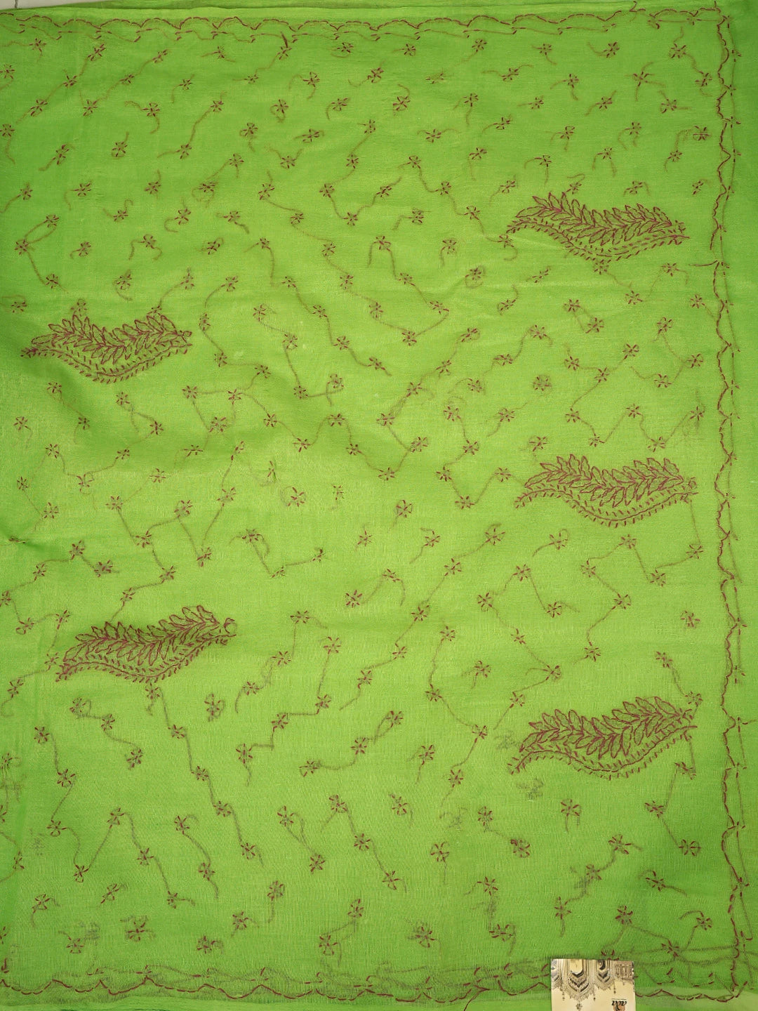 Ada Hand Embroidered Green Cotton Lucknowi Chikankari Saree and Blouse 01A882872
