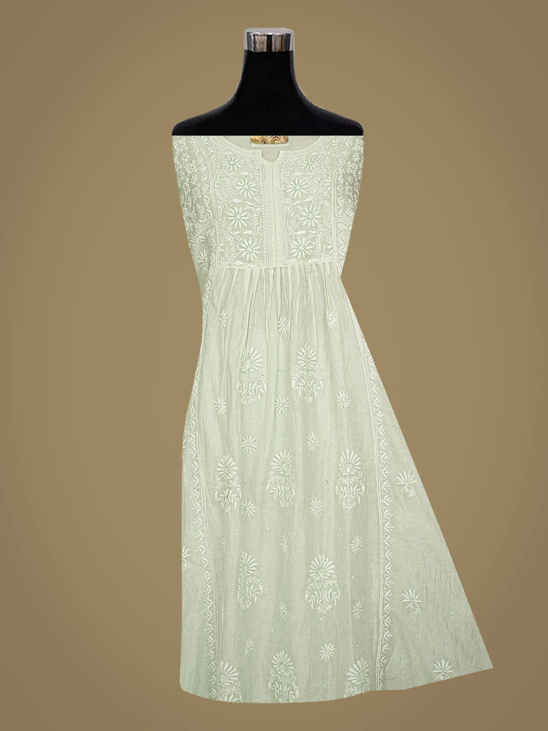 Ada Hand Embroidered Mint Green Chanderi Lucknowi Chikankari A-Line Semi-Stitched Kurta Dupatta Set With Cutdana Work 01A749478