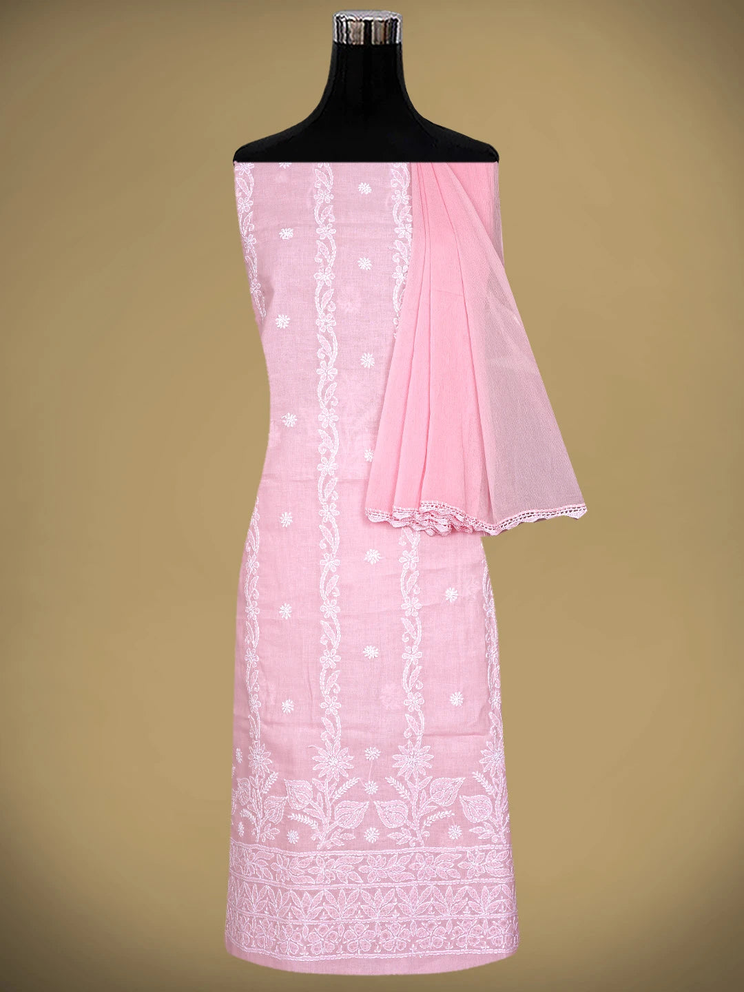 Ada Hand Embroidered Pink Cotton Lucknowi Chikankari Unstitched Suit Piece 01A881440