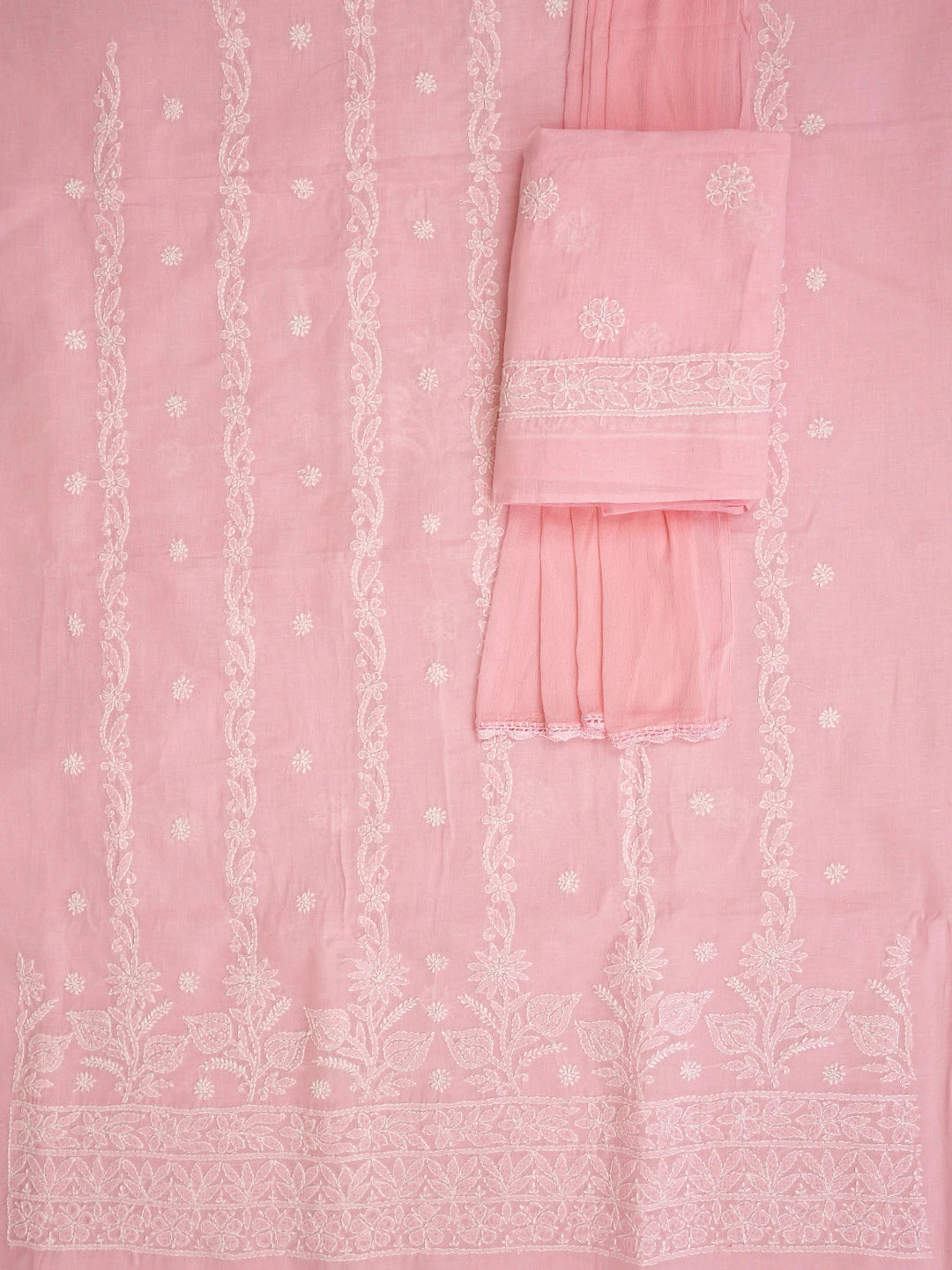 Ada Hand Embroidered Pink Cotton Lucknowi Chikankari Unstitched Suit Piece 01A881440