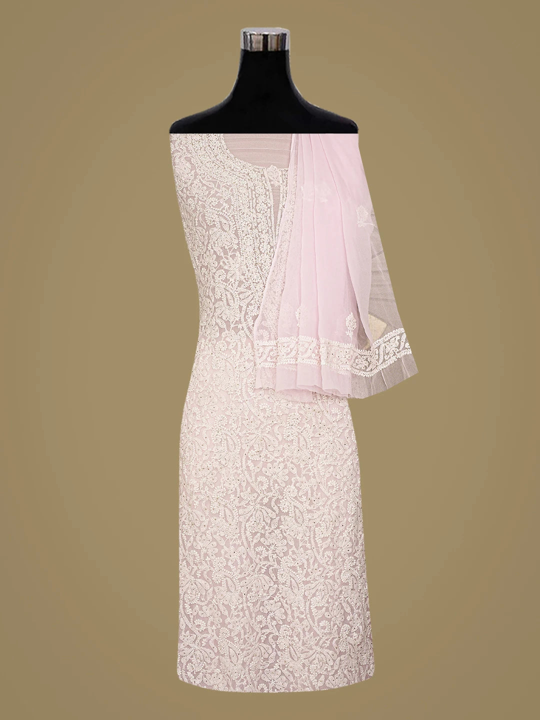 Ada Hand Embroidered Baby Pink Georgette Lucknowi Chikankari Unstitched Suit Piece 01A779106