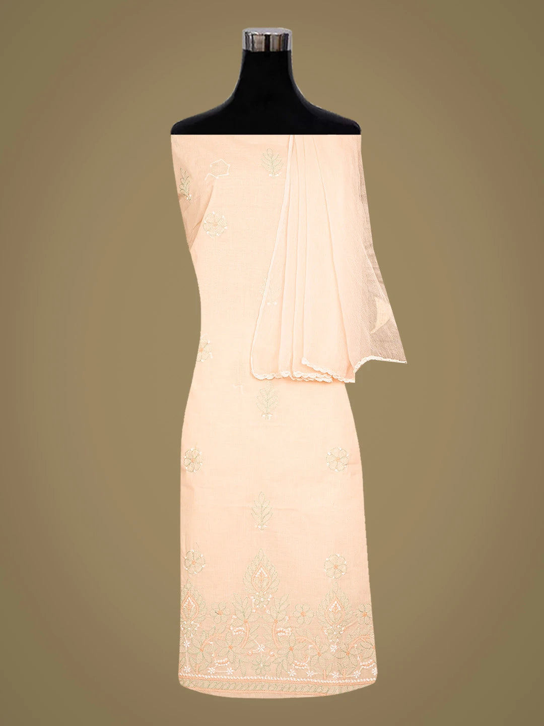 Ada Hand Embroidered Peach Cotton Lucknowi Chikankari Unstitched Suit Piece 01A886786