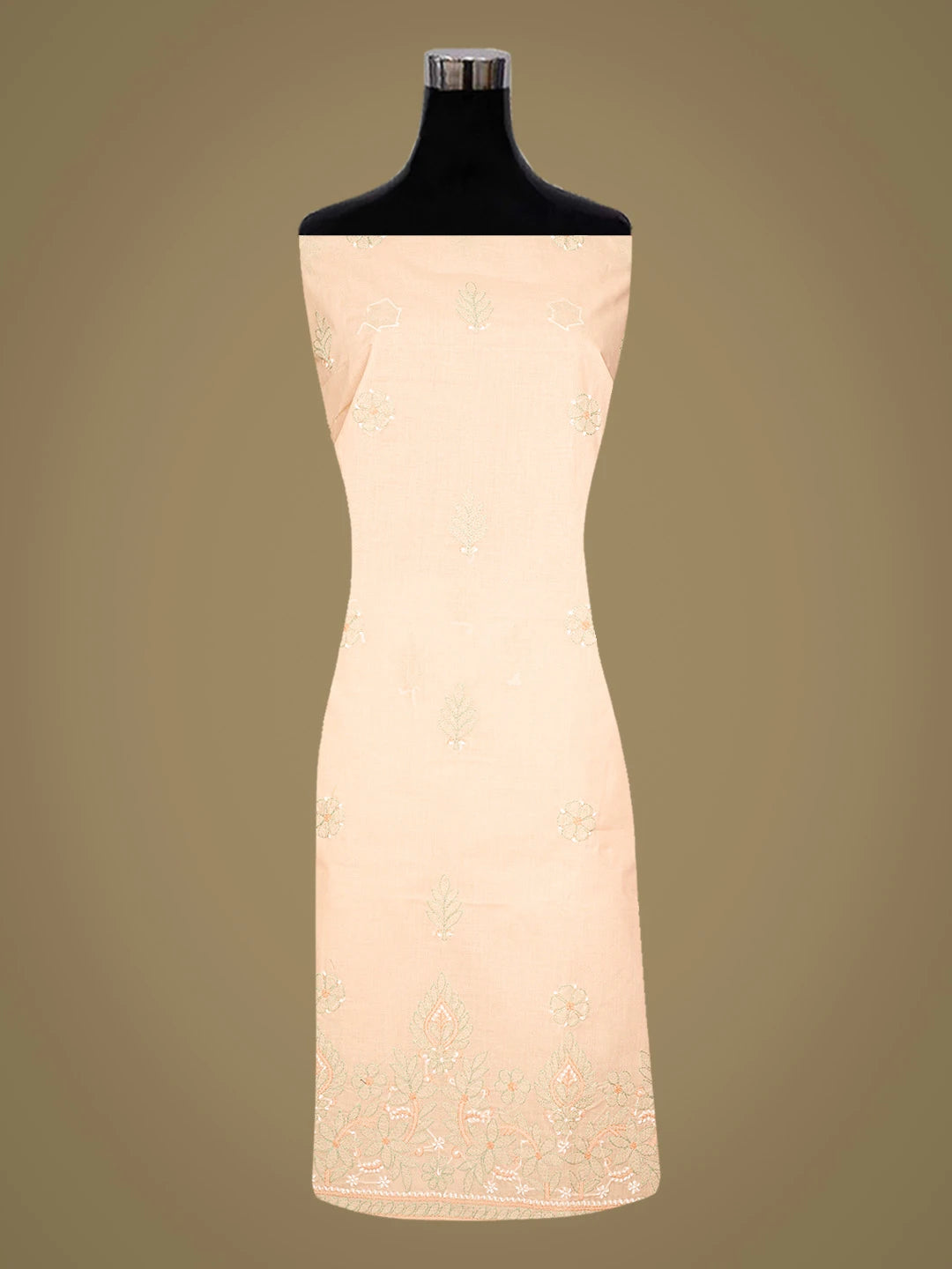 Ada Hand Embroidered Peach Cotton Lucknowi Chikankari Unstitched Suit Piece 01A886786