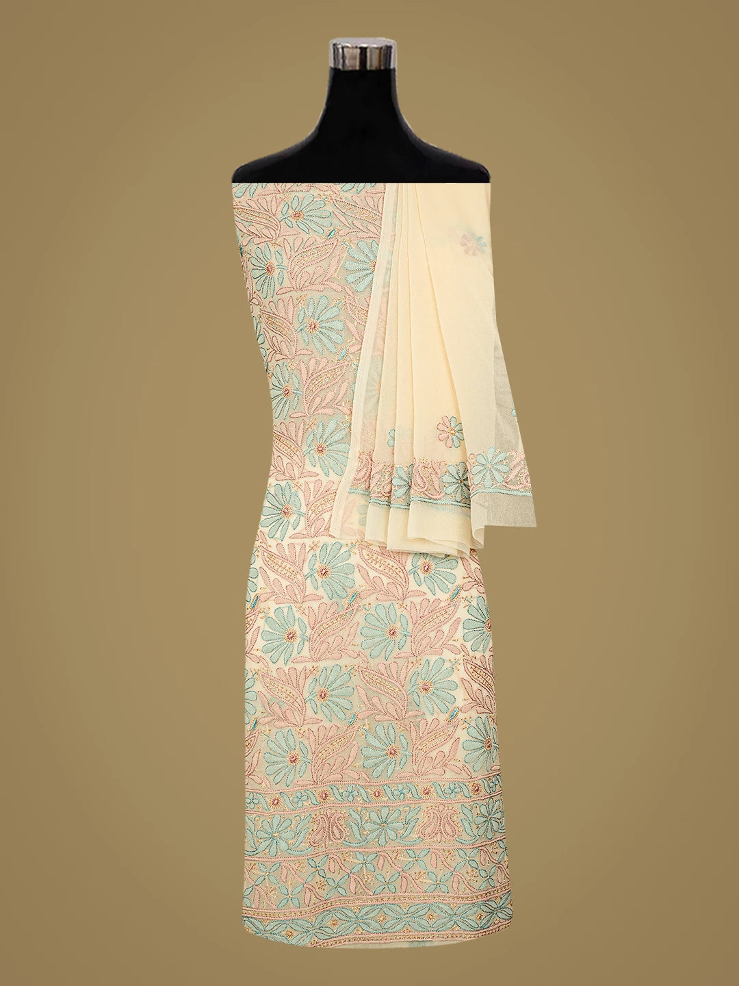 Ada Hand Embroidered Fawn Georgette Lucknowi Chikankari Unstitched Suit Piece 01A884051