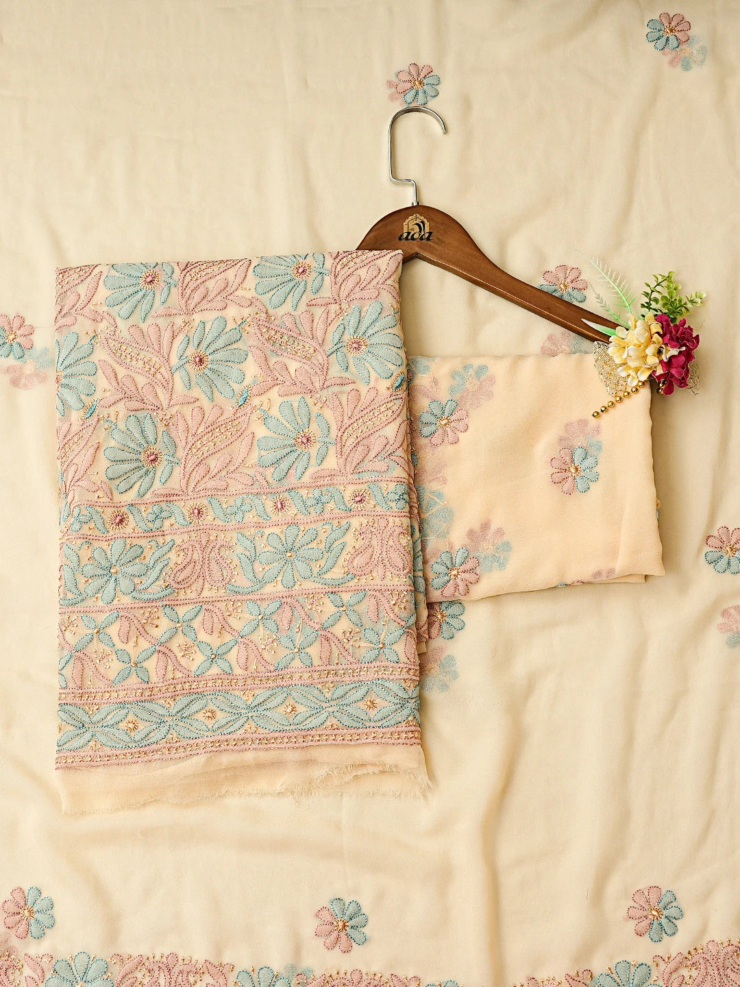 Ada Hand Embroidered Fawn Georgette Lucknowi Chikankari Unstitched Suit Piece 01A884051