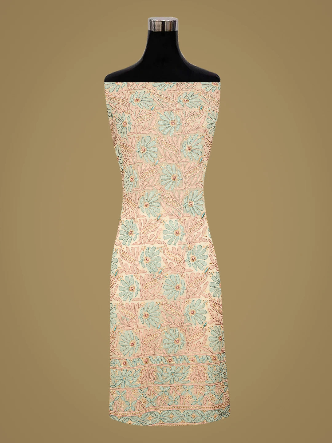 Ada Hand Embroidered Fawn Georgette Lucknowi Chikankari Unstitched Suit Piece 01A884051
