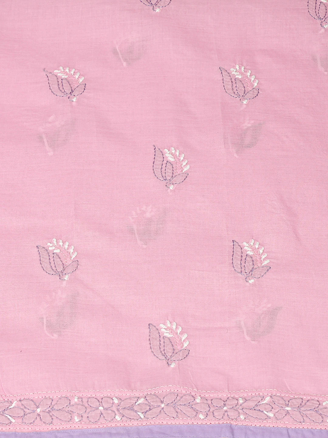 Ada Hand Embroidered Pink Cotton Lucknowi Chikankari Unstitched Suit Piece 01A879774