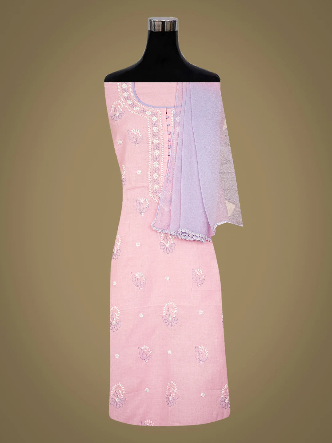 Ada Hand Embroidered Pink Cotton Lucknowi Chikankari Unstitched Suit Piece 01A879774