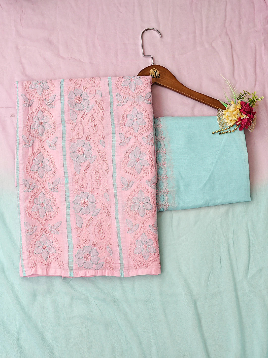 Ada Hand Embroidered Pink Cotton Lucknowi Chikankari Unstitched Suit Piece 01A821864