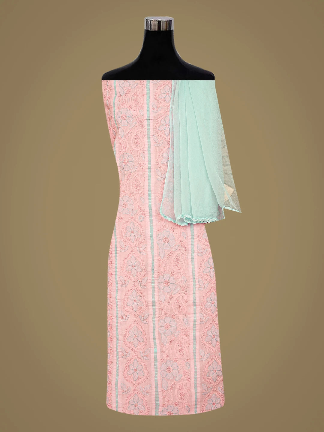 Ada Hand Embroidered Pink Cotton Lucknowi Chikankari Unstitched Suit Piece 01A821864