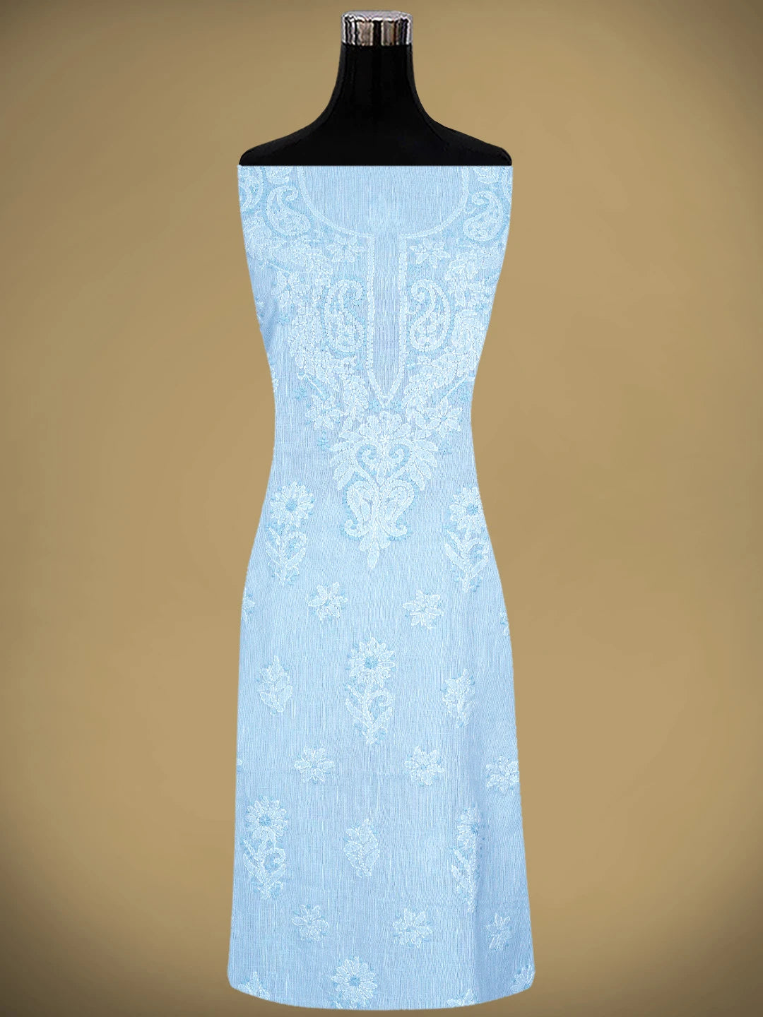 Ada Hand Embroidered Sky Blue Linen Lucknowi Chikankari Unstitched Suit Piece 01A885309
