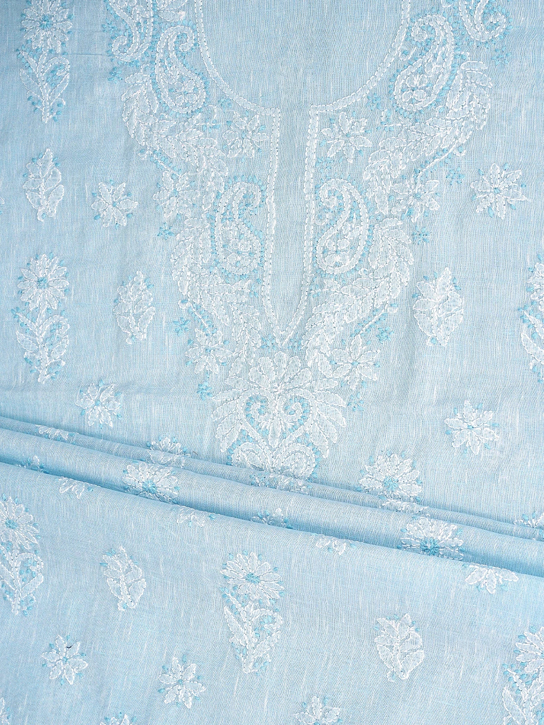 Ada Hand Embroidered Sky Blue Linen Lucknowi Chikankari Unstitched Suit Piece 01A885309