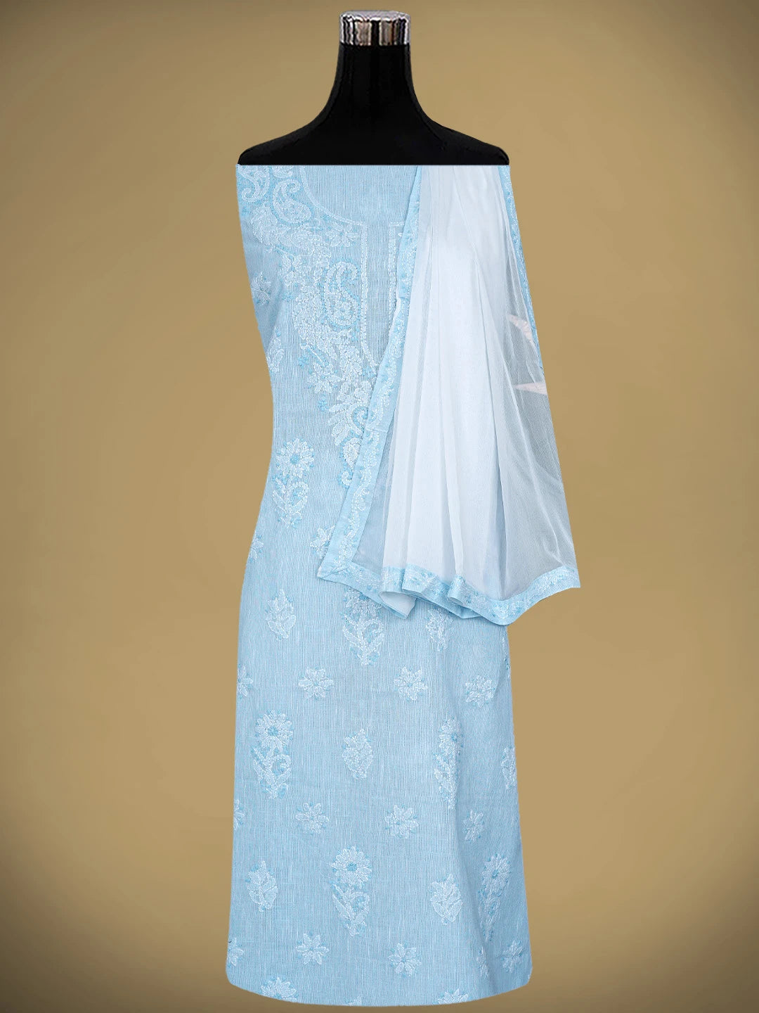 Ada Hand Embroidered Sky Blue Linen Lucknowi Chikankari Unstitched Suit Piece 01A885309