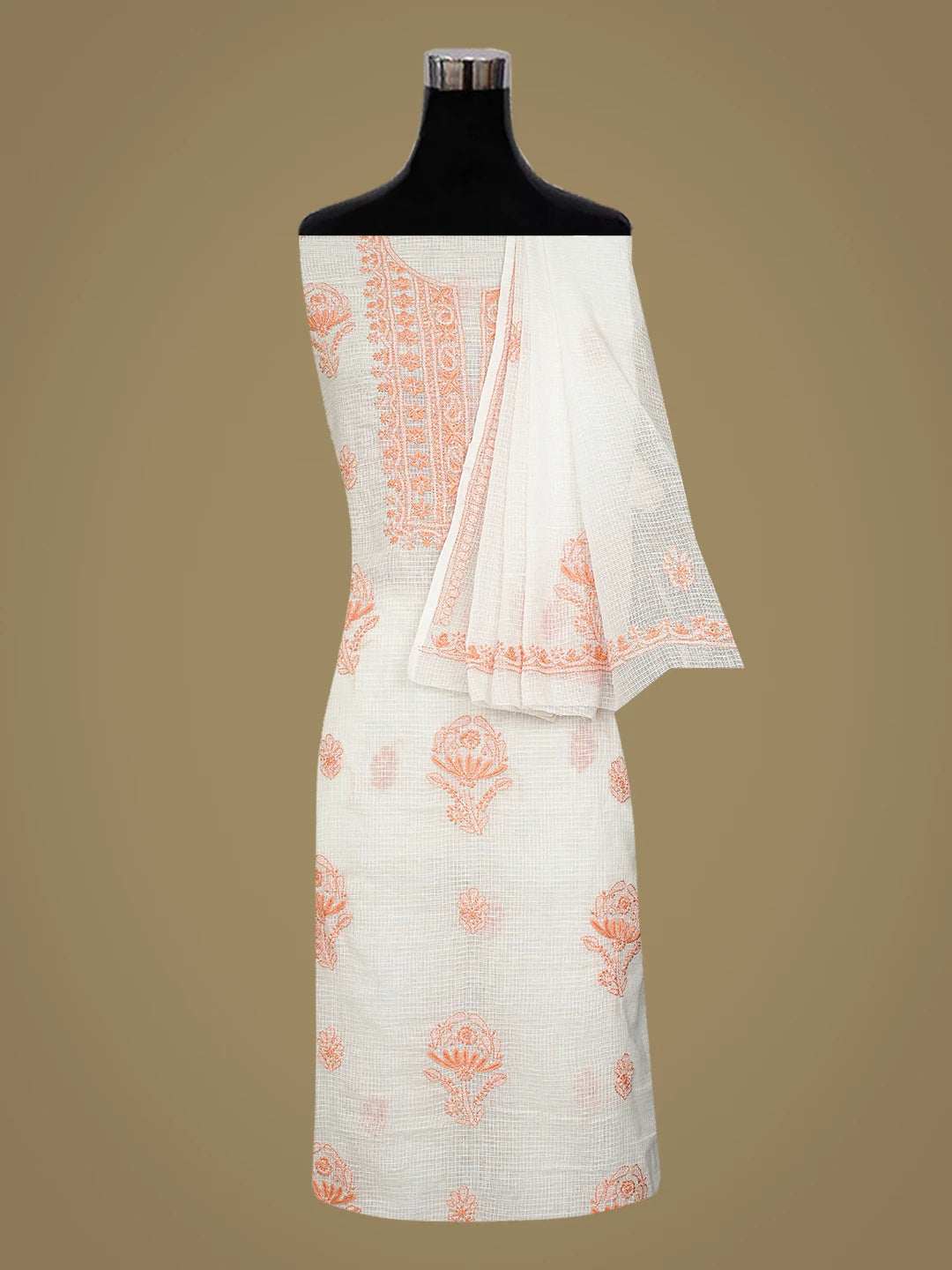 Ada Hand Embroidered White Kota Lucknowi Chikankari Unstitched Kurta Piece 01A876976