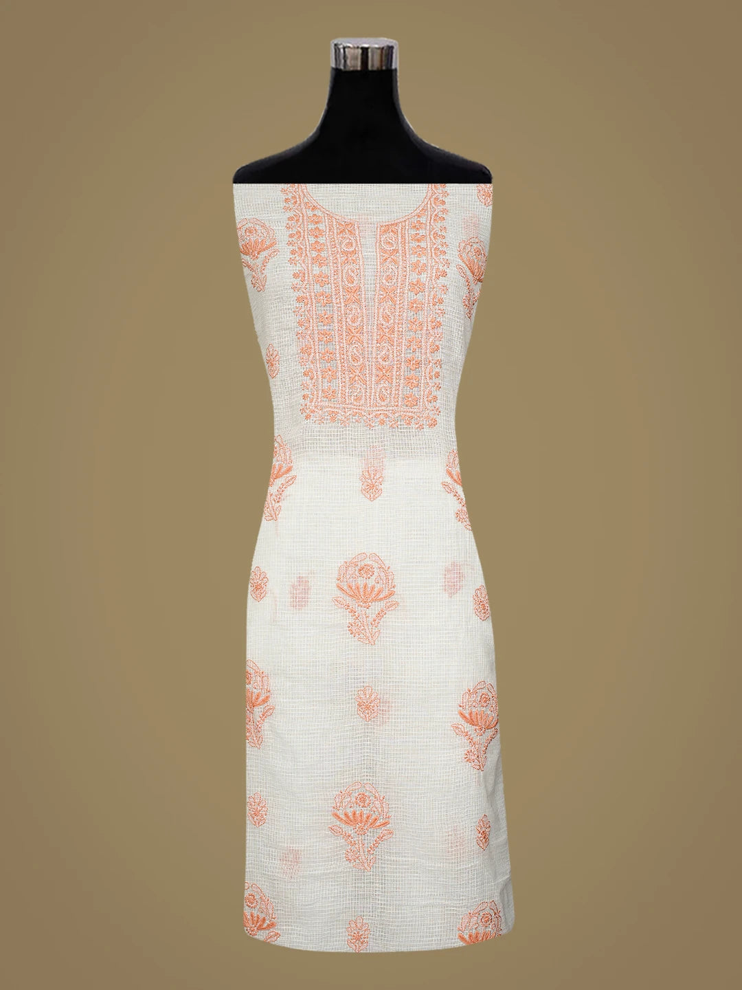 Ada Hand Embroidered White Kota Lucknowi Chikankari Unstitched Kurta Piece 01A876976