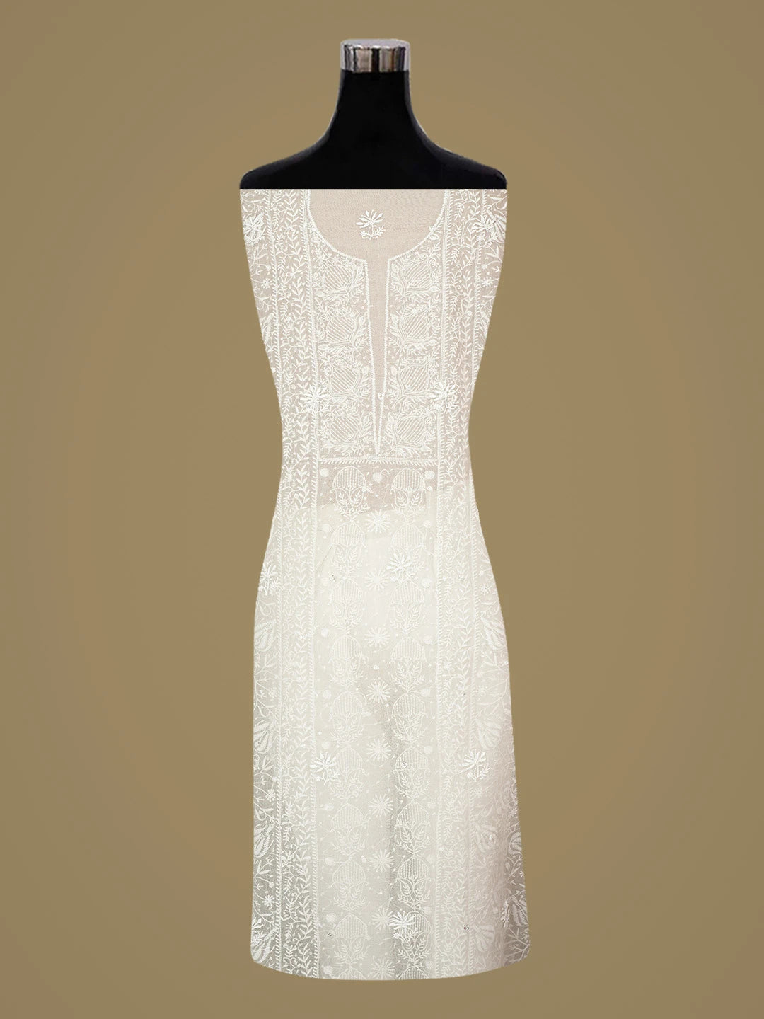 Ada Hand Embroidered White Organza Lucknowi Chikankari Unstitched Kurta Dupatta Set With Pearl Work 01A873555