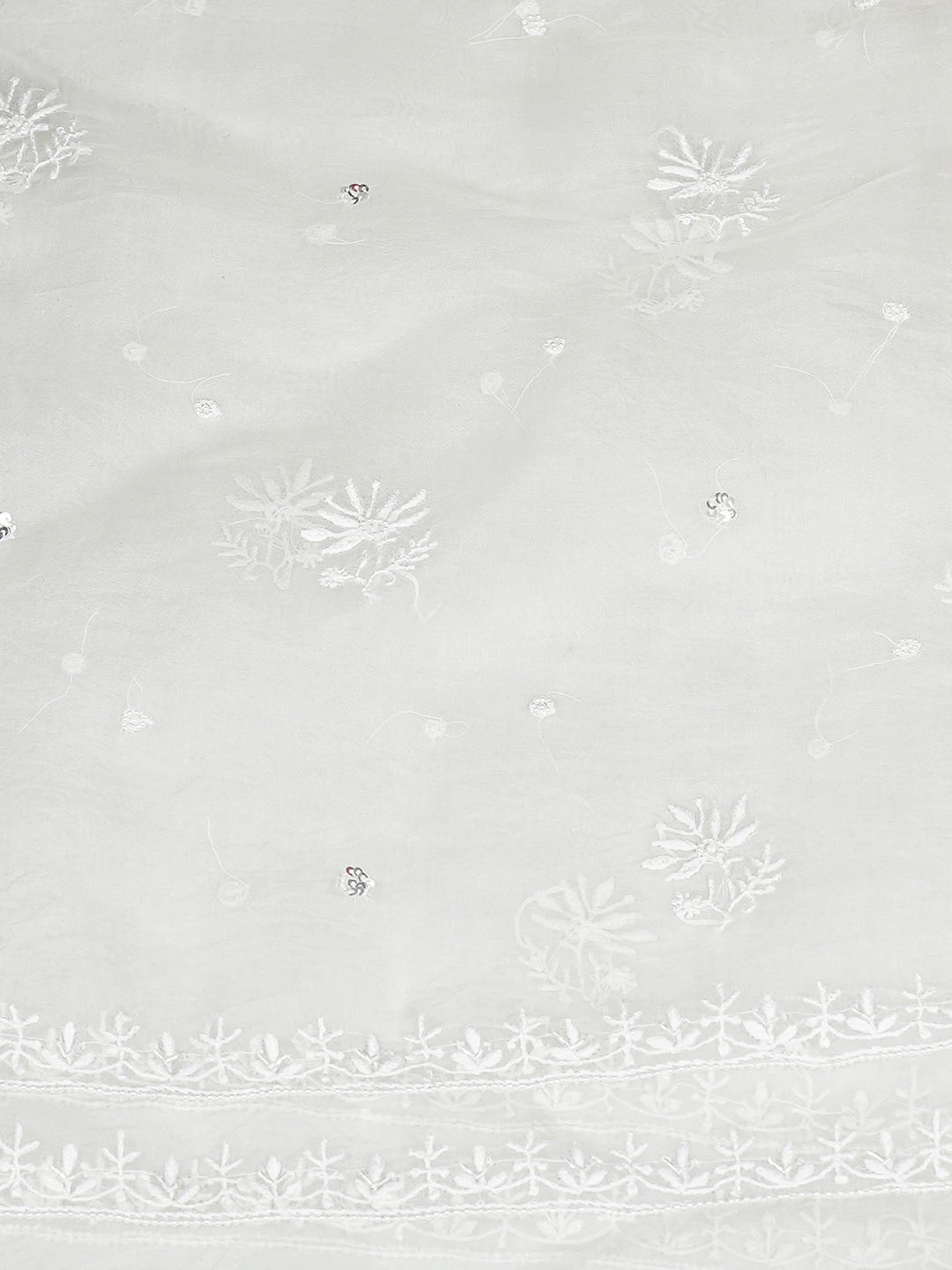 Ada Hand Embroidered White Organza Lucknowi Chikankari Unstitched Kurta Dupatta Set With Pearl Work 01A873555
