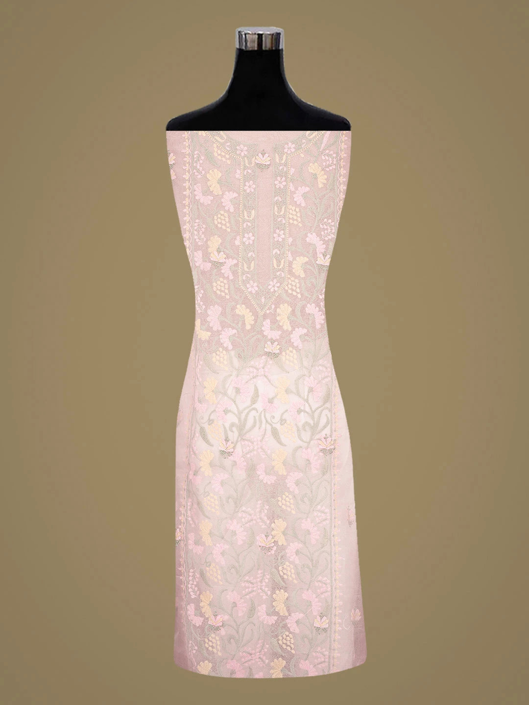 Ada Hand Embroidered Pink Organza Lucknowi Chikankari Unstitched Kurta Dupatta Set 01A888707
