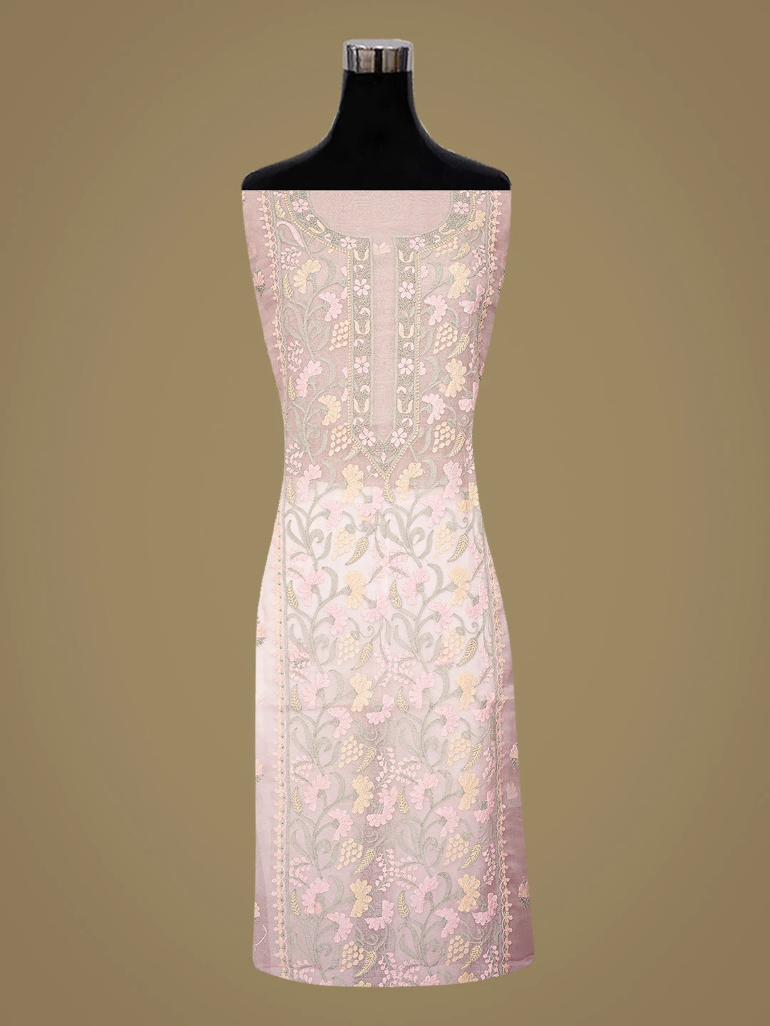 Ada Hand Embroidered Pink Organza Lucknowi Chikankari Unstitched Kurta Dupatta Set 01A888707