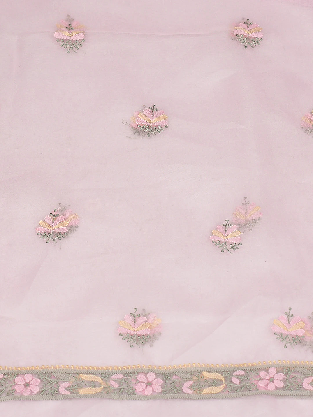 Ada Hand Embroidered Pink Organza Lucknowi Chikankari Unstitched Kurta Dupatta Set 01A888707